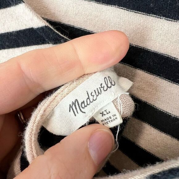 Madewell Women's XL Black Striped Scoop-Back Tee Short Sleeve Casual - Picture 6 of 7